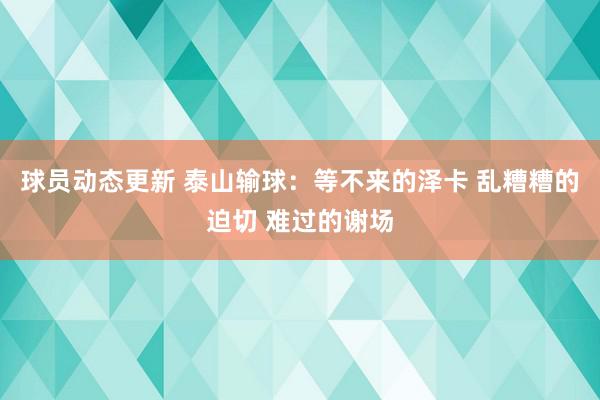 球员动态更新 泰山输球：等不来的泽卡 乱糟糟的迫切 难过的谢场