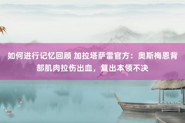 如何进行记忆回顾 加拉塔萨雷官方：奥斯梅恩背部肌肉拉伤出血，复出本领不决