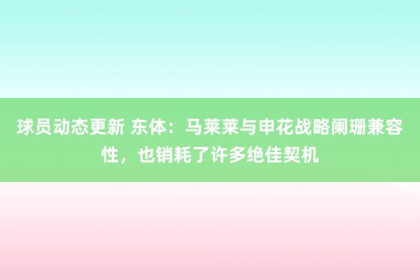 球员动态更新 东体：马莱莱与申花战略阑珊兼容性，也销耗了许多绝佳契机